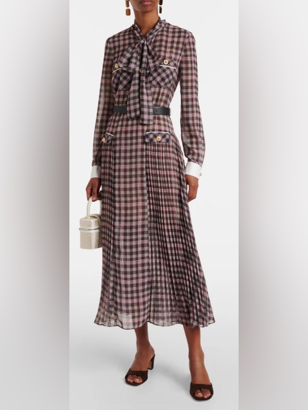 ISO!! Self Portrait Chiffon Plaid Midi Dress Brown & Pink!! DO NOT PURCHASE - Picture 2 of 2
